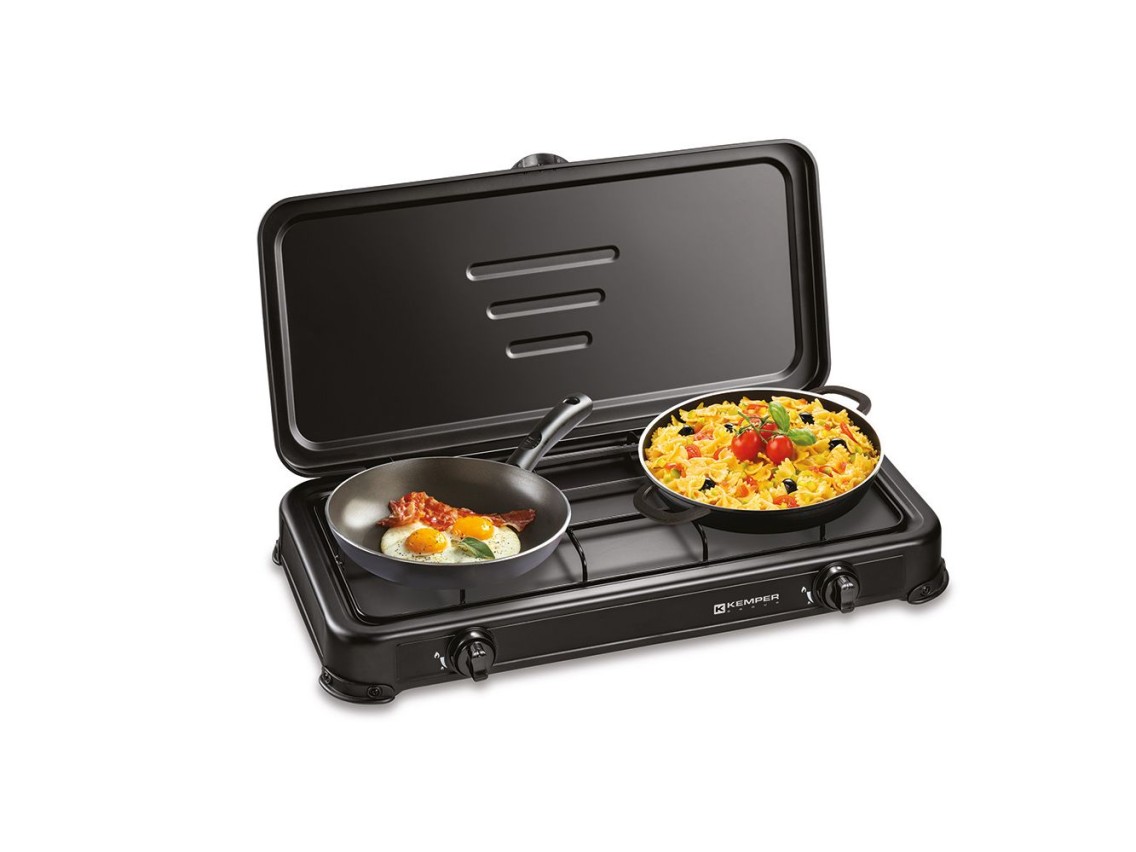 2-burner enamelled butane/propane gas cooker, black, 570 x 300 x 65 mm