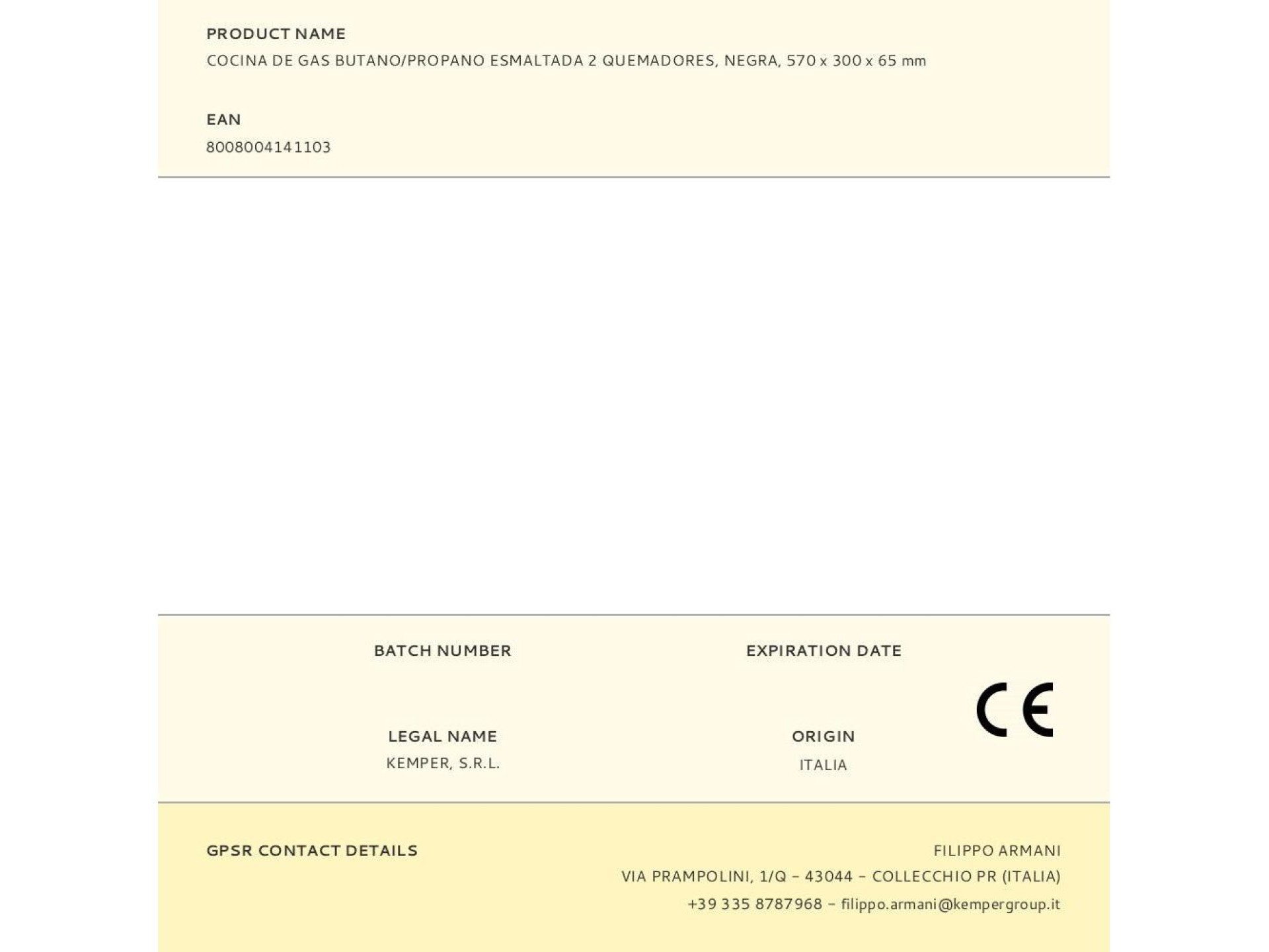 2-burner enamelled butane/propane gas cooker, black, 570 x 300 x 65 mm