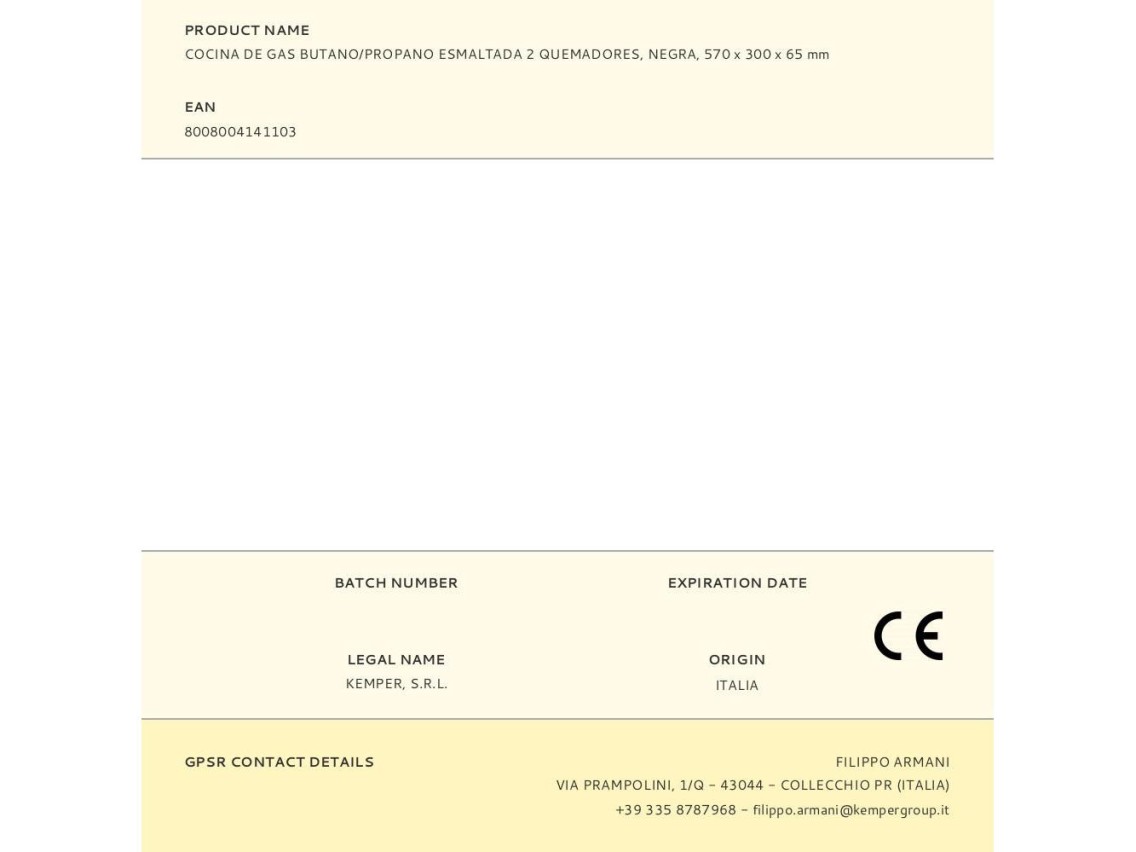 2-burner enamelled butane/propane gas cooker, black, 570 x 300 x 65 mm