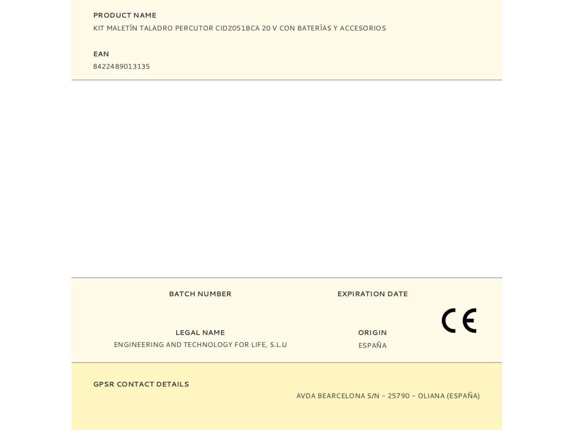 Kit maletín taladro percutor cid2051bca 20 v con baterías y accesorios