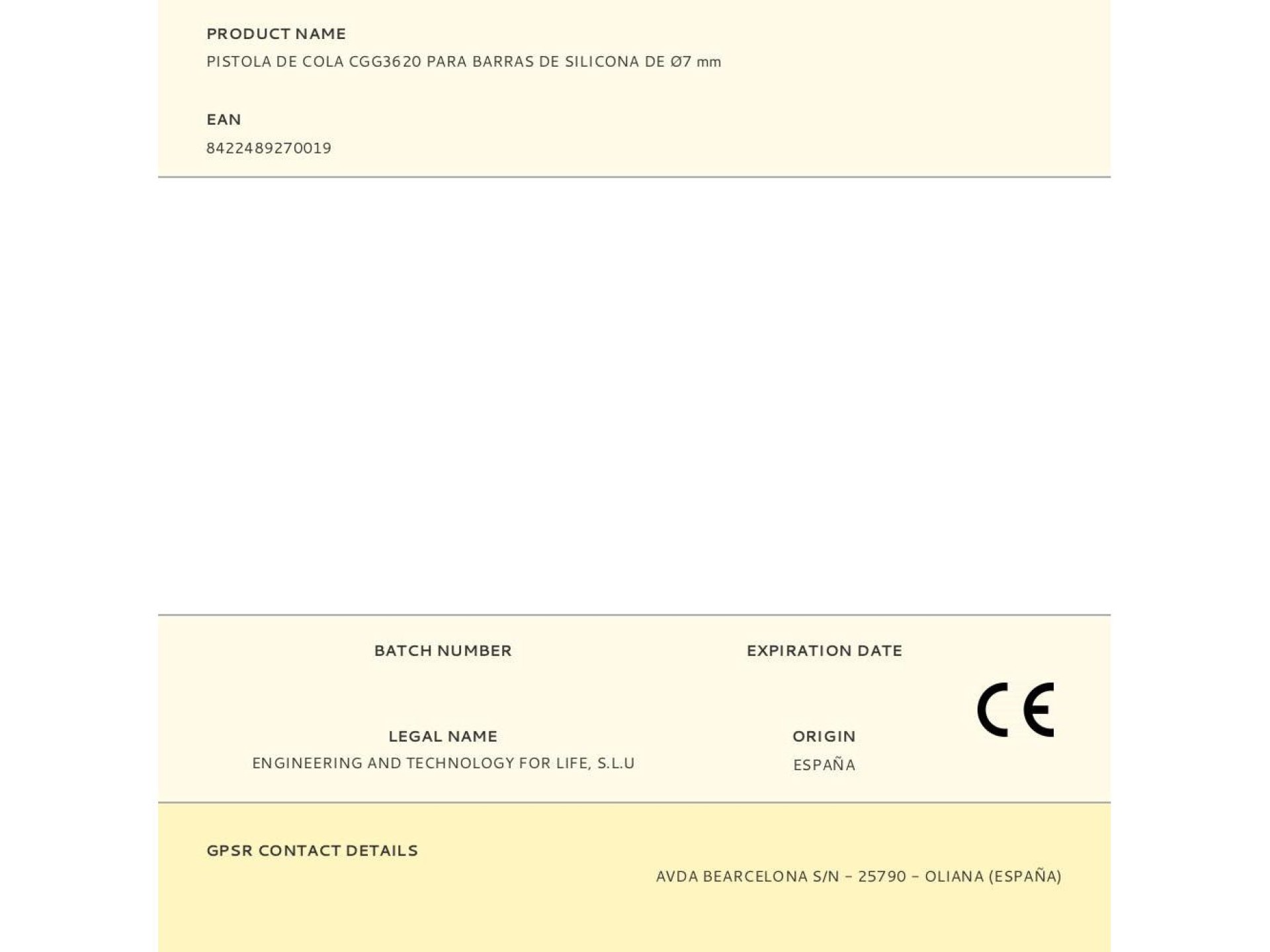 Pistola de cola cgg3620 para tubos de silicone ø7 mm