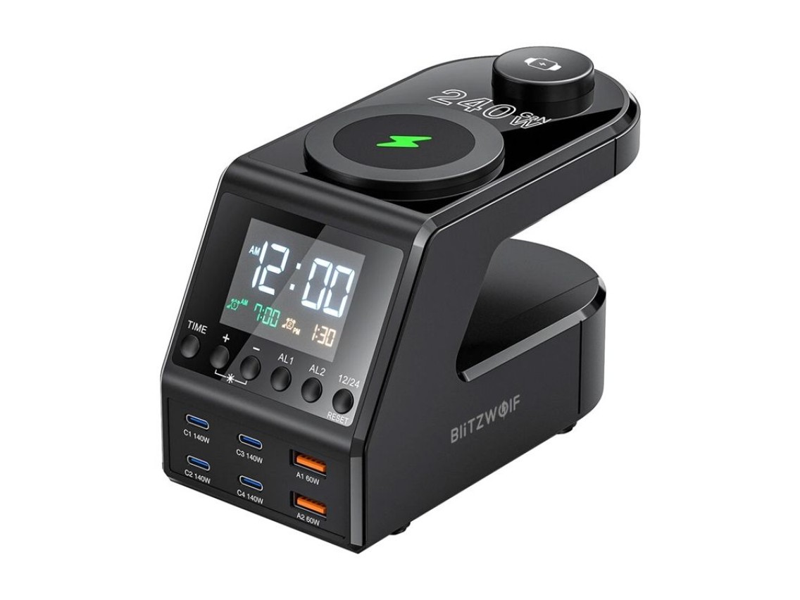 Despertador Blitzwolf BW-FW10 com carregador 2xUSB-A, 4xUSB-C, 240W