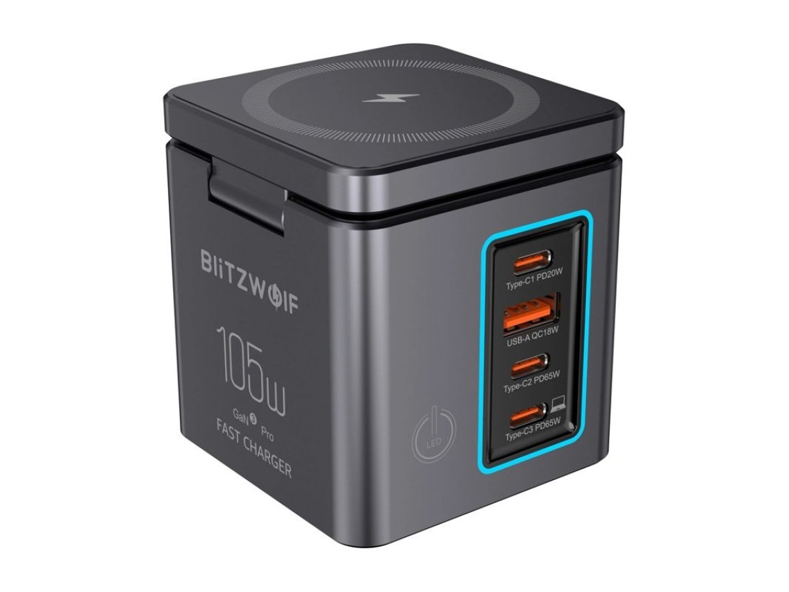 Cargador de red Blitzwolf BW-i113 GaN, USB-A, 3xUSB-C, 105 W