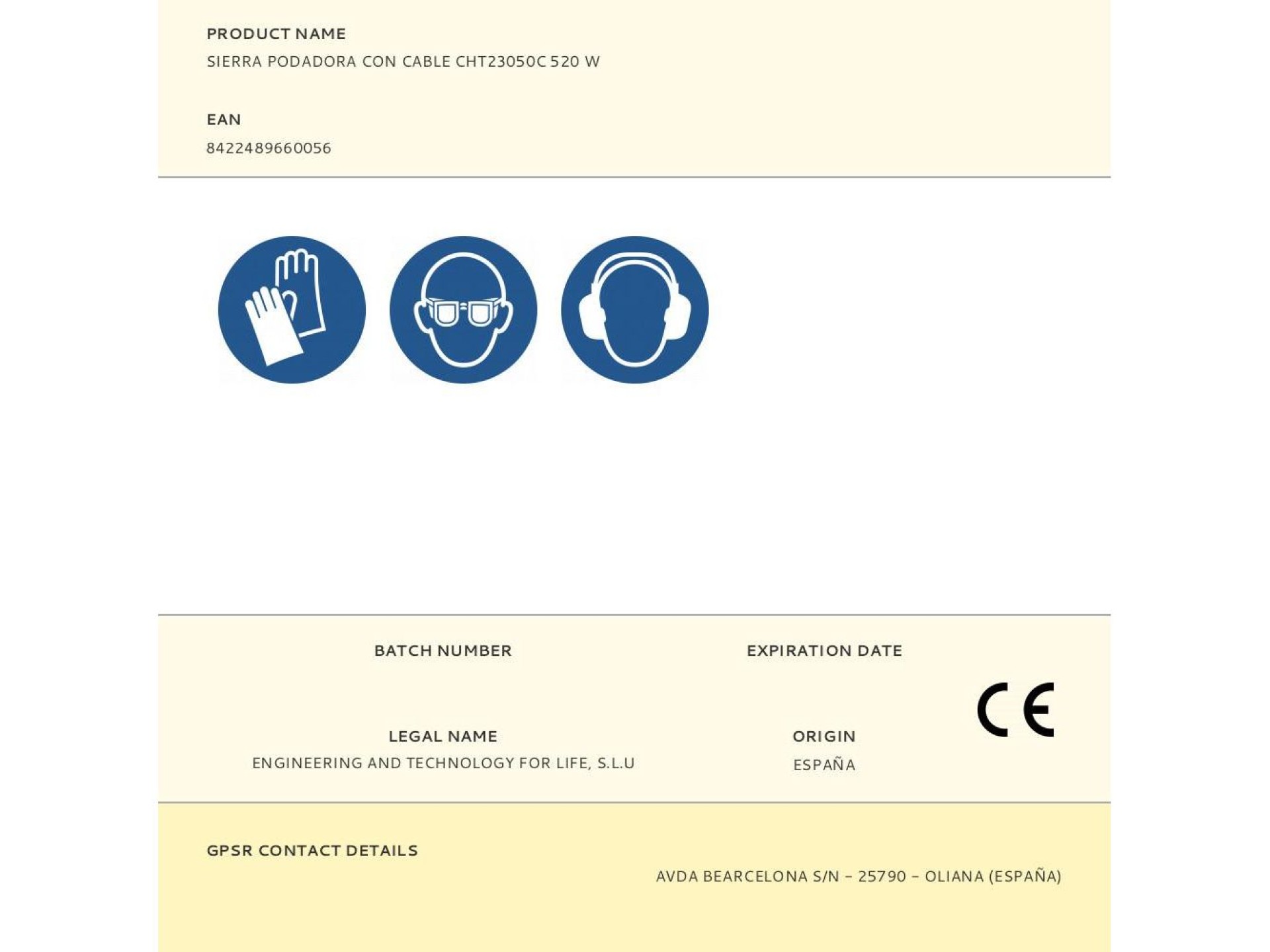 Cht23050c 520 w corded pruning saw