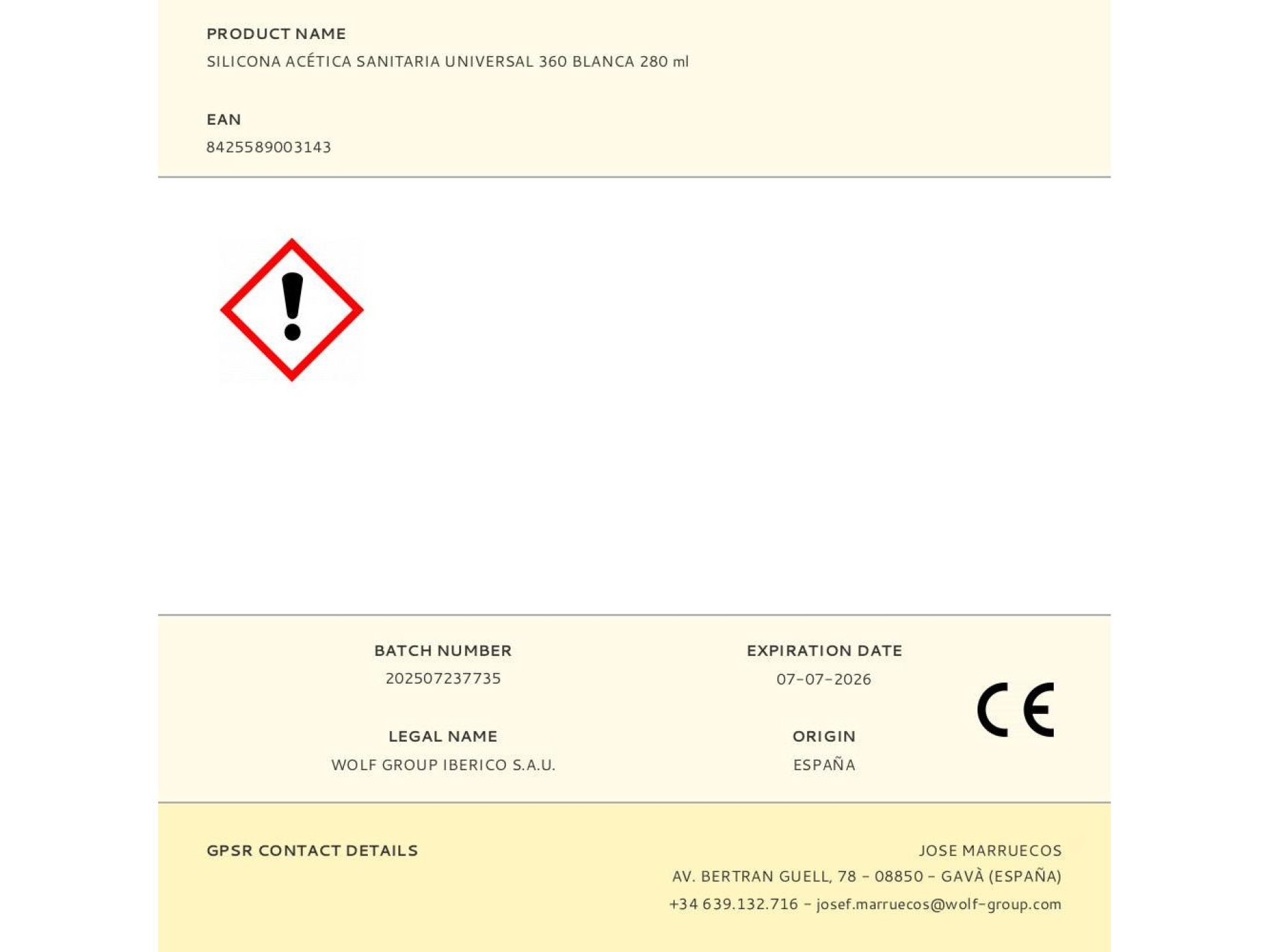 Universal sanitary acetic silicone 360 white 280 ml