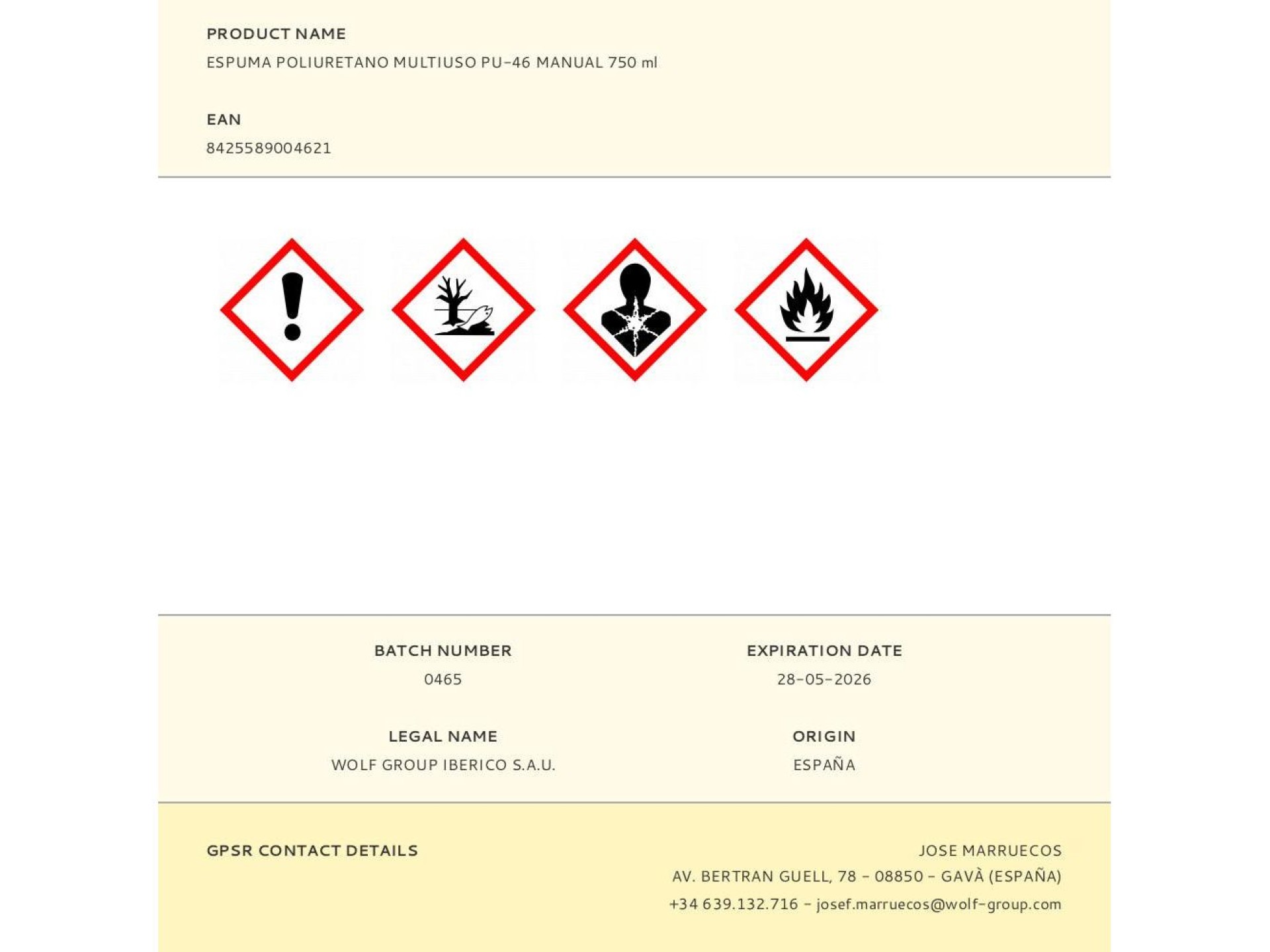 Manual pu-46 multipurpose polyurethane foam 750 ml