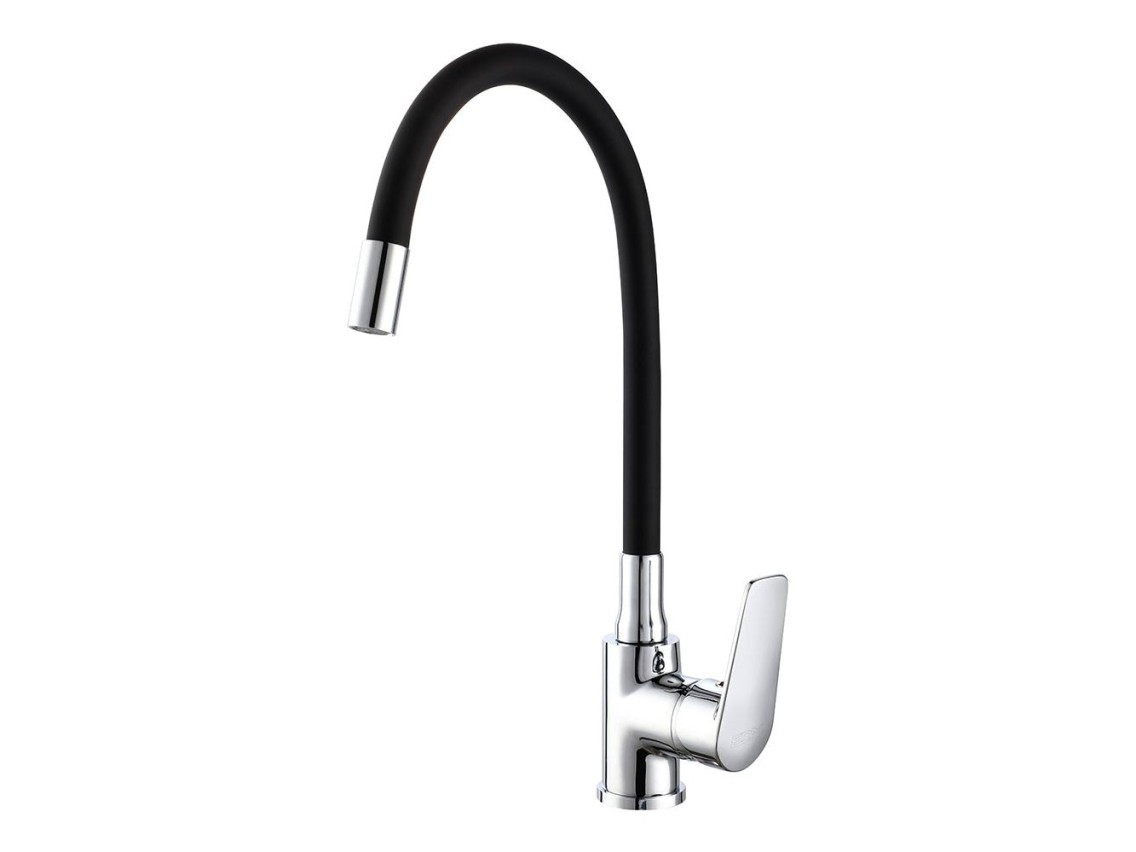 Grifo monomando de cocina ca�o alto flexible negro serie baiona
