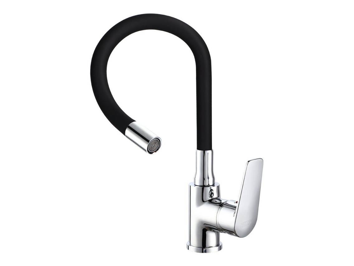 Grifo monomando de cocina caño alto flexible negro serie baiona