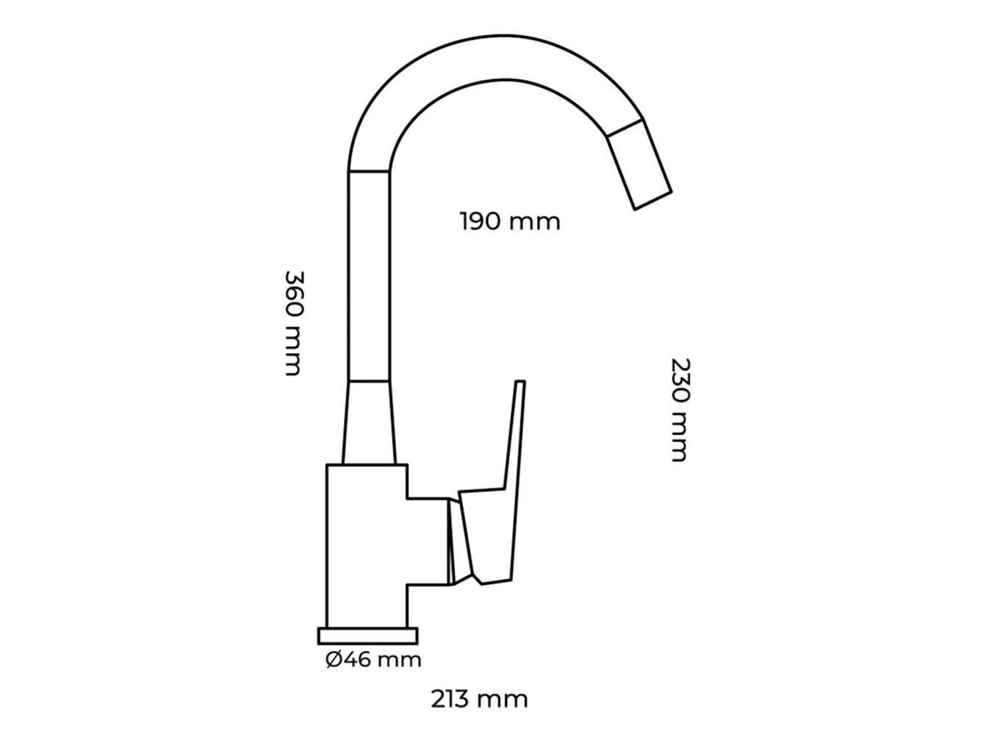 Grifo monomando de cocina caño alto flexible negro serie baiona