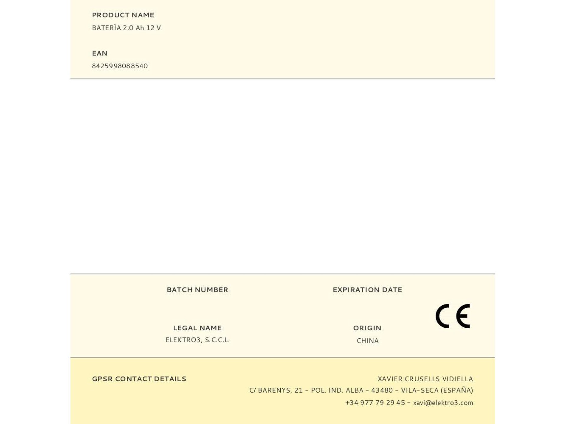 Batería 2.0 ah 12 v