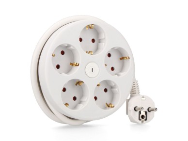 Round extension cord with 5 schuko 2p+e sockets, with switch, 16a250v, 1.5m h05vv-f3g1.5mm� cable, w