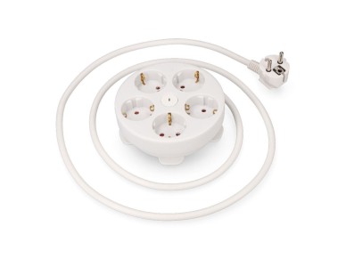 Prolongador redondo con 5 tomas 2p+t schuko, con interruptor, 16 a 250 v, cable h05vv-f 3g1,5mm² de Prolongador redondo con 5 tomas 2p+t schuko, con interruptor, 16 a 250 v, cable h05vv-f 3g1,5mm² de