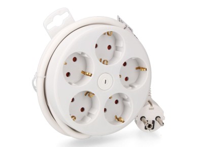 Prolongador redondo con 5 tomas 2p+t schuko, con interruptor, 16 a 250 v, cable h05vv-f 3g1,5mm² de Prolongador redondo con 5 tomas 2p+t schuko, con interruptor, 16 a 250 v, cable h05vv-f 3g1,5mm² de