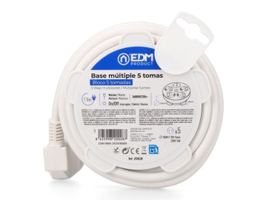Prolongador redondo con 5 tomas 2p+t schuko, con interruptor, 16 a 250 v, cable h05vv-f 3g1,5mm² de Prolongador redondo con 5 tomas 2p+t schuko, con interruptor, 16 a 250 v, cable h05vv-f 3g1,5mm² de