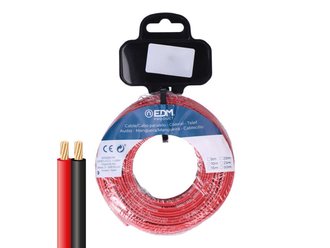 Carrete cable paralelo 2x1,50 mm² rojo/negro 50m (audio)