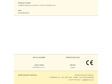 Cabo h07z1-k 6 mm� preto 20 m