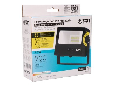 Solar floodlight, self-tilting, 7 w, 700 lm, 6500 k, with motion sensor, black