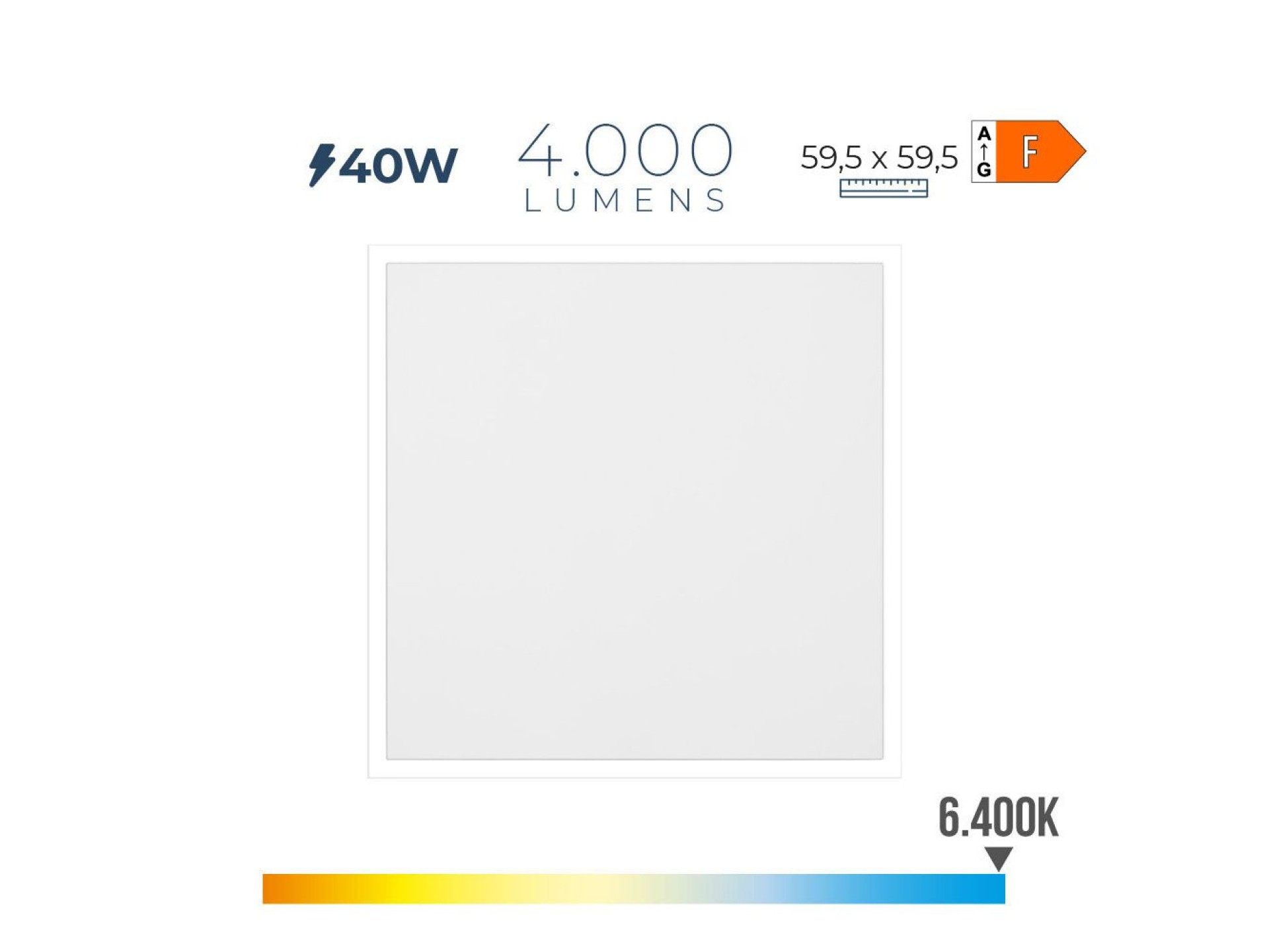Panel led 40 w 6400 k 4300 lm luz fria 59,5 x 59,5 x 2,9 cm