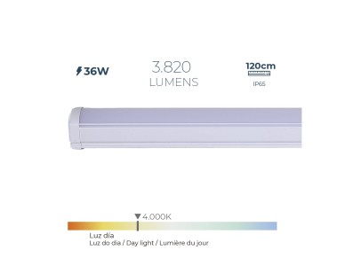 Regleta led 36 w 4.000 k luz d�a 3.820 lm 120 x 4,6 x 5,1 cm