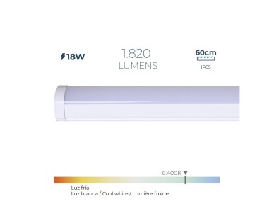 Regleta led 18 w 6.400 k luz fr�a 1.820 lm 60 x 4,6 x 5,1 cm