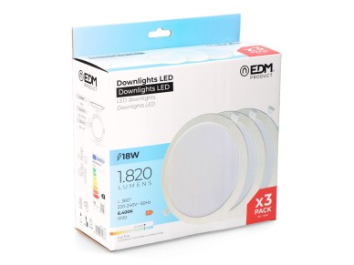 Pack 3 led downlights 18w, cold light 6400k Pack 3 led downlights 18w, cold light 6400k