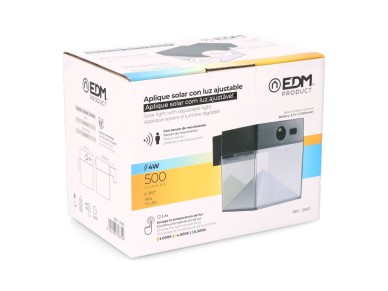 Square solar wall light 4w 500lm, 3,000/4,000/6,500k, 3cct, with sensor, black