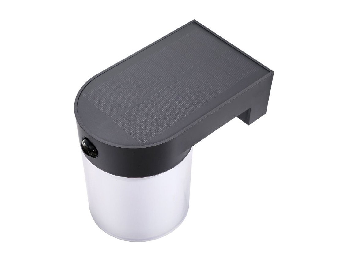 Aplique solar cilíndrico 4 w 500 lm, 3000/4000/6500 k, 3cct, com sensor, preto