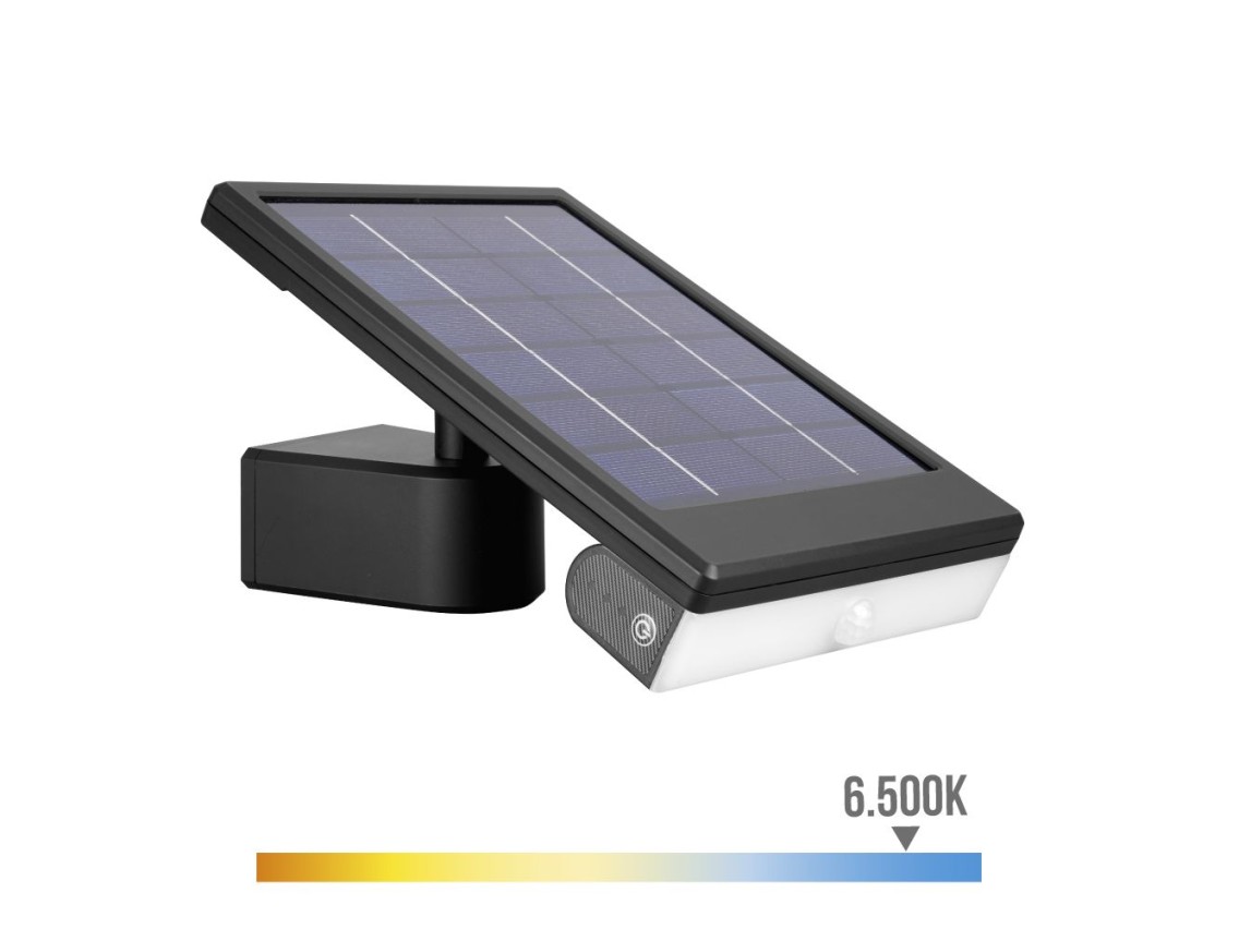Led solar wall light 6w 720lm 6,500k with twilight and motion sensor. removable light point. black c