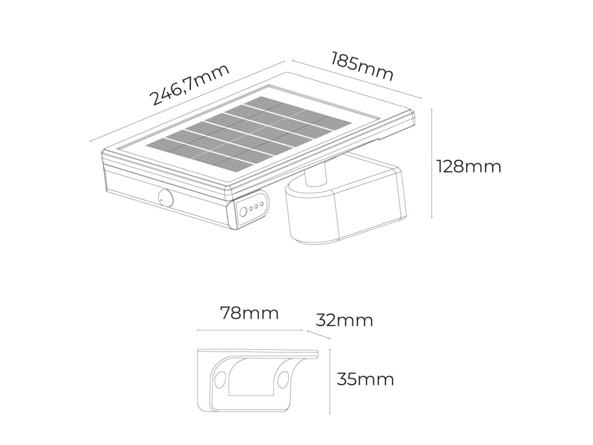 Led solar wall light 6w 720lm 6,500k with twilight and motion sensor. removable light point. black c