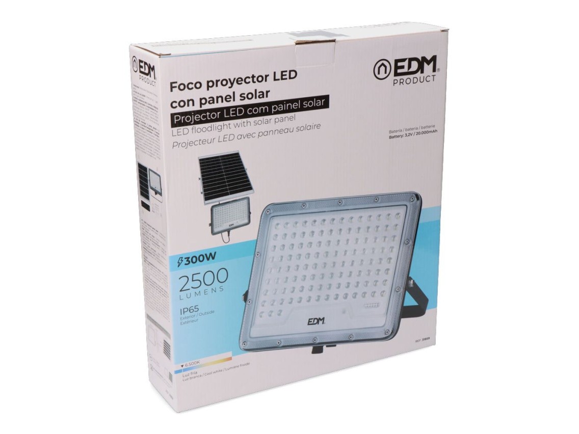 Foco proyector solar slim 300w 2.500lm 6.500k