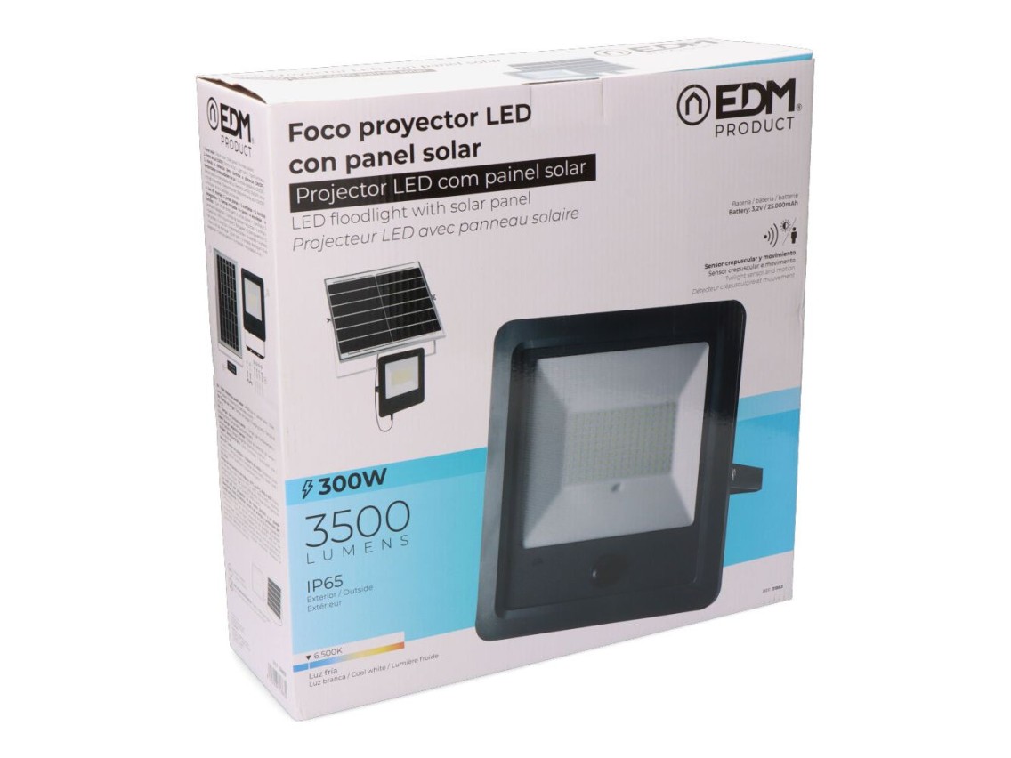 Solar projector focus with sensor 300w 3,500lm 6,500k edm
