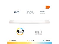Regleta led 20 w temperatura de luz variable 6500 k / 4000 k / 3000 k, 3cct, 2045 lm, 60 x 2,6 x 7,4