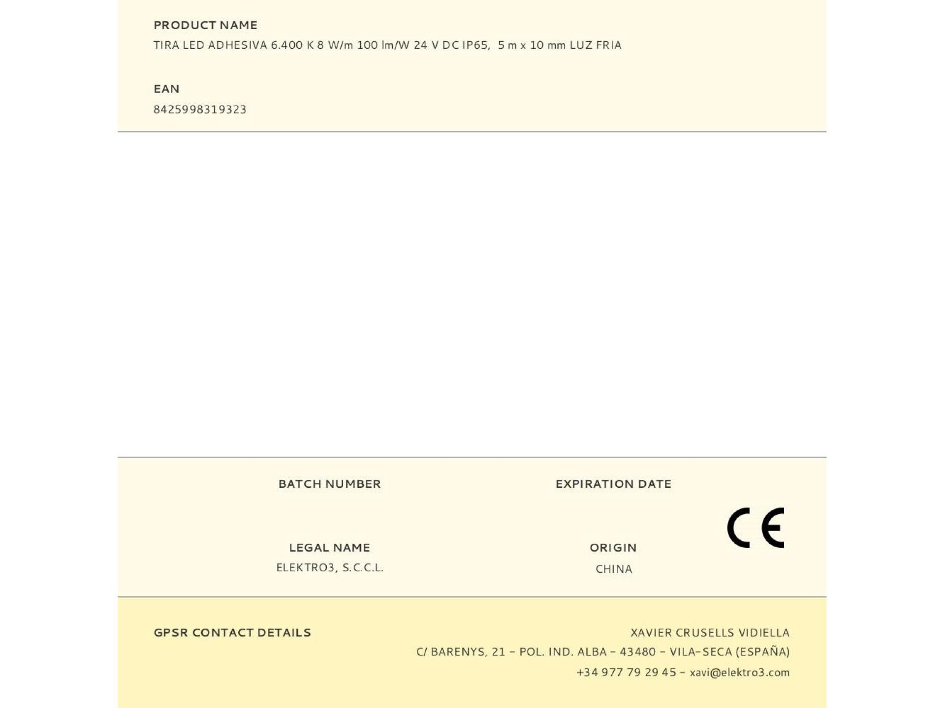 Fita led luz branca fria 6.400k adesivo 5 m x 10 mm 8 w/m 100 lm 24 v dc