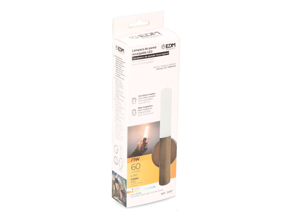 Lámpara de pared recargable led 1w 60 lm 3.000 k