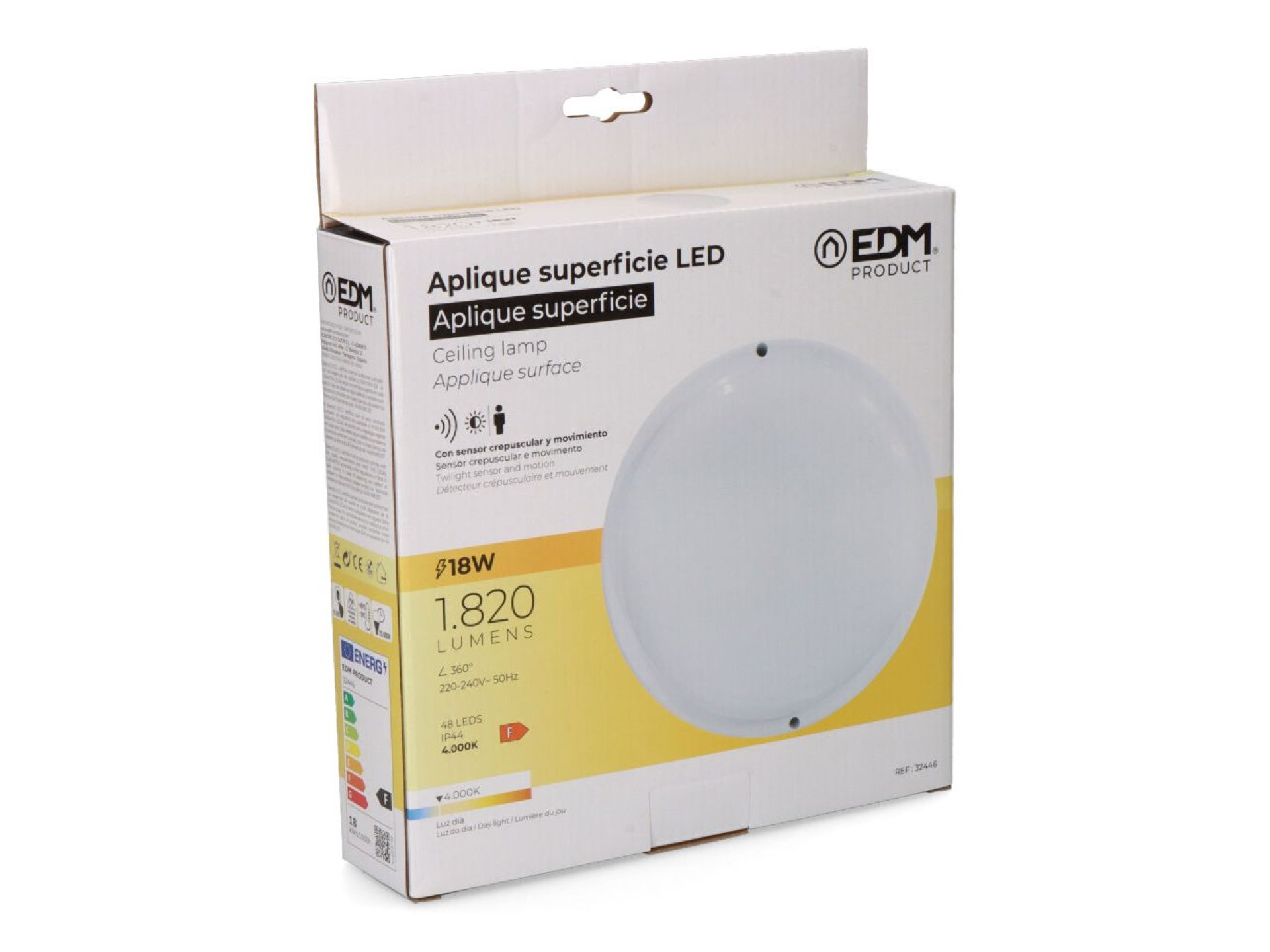 Round led wall light with twilight and motion sensor 18w 1820lm 4,000k day light edm