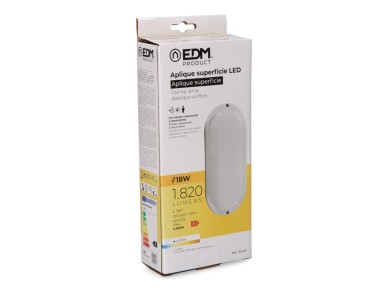 Aplique oval led com crep�sculo e sensor de movimento 18w 1820lm 4.000k edm