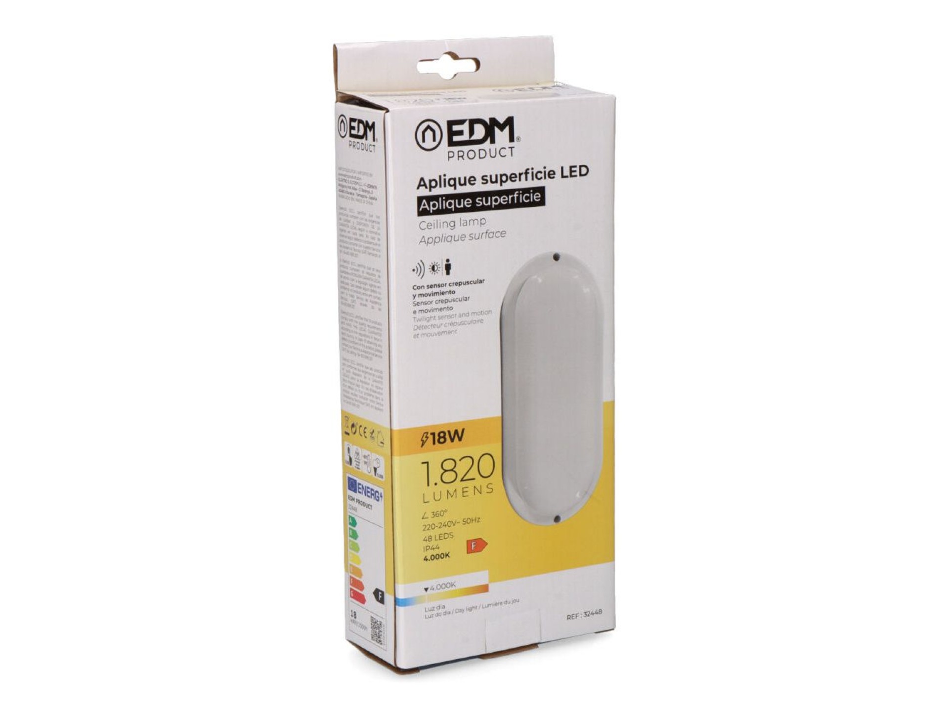 Aplique oval led com crepúsculo e sensor de movimento 18w 1820lm 4.000k edm