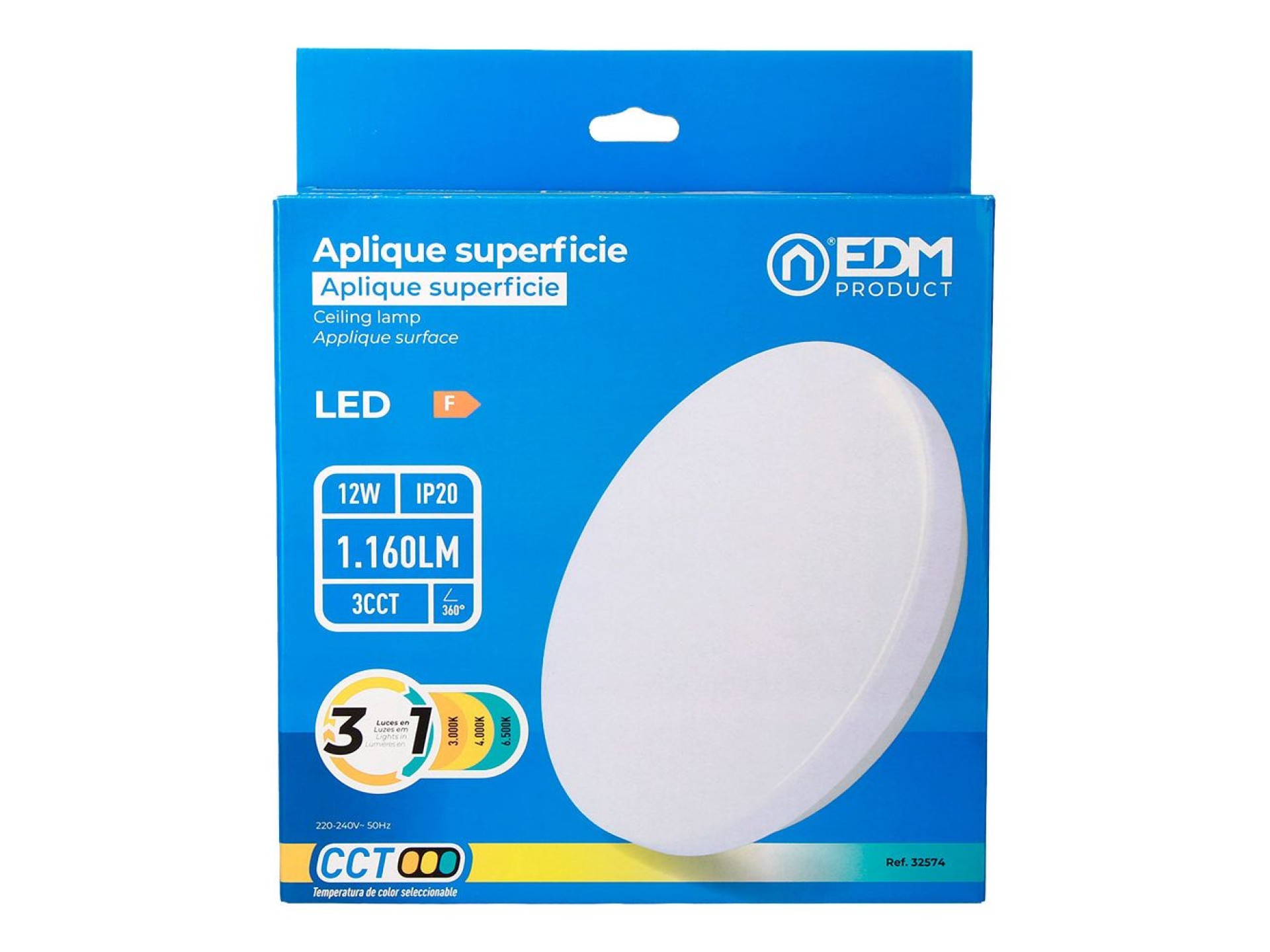 Circular surface led ceiling light 12 w 3cct 1160 lm ø26 x 6,2 cm