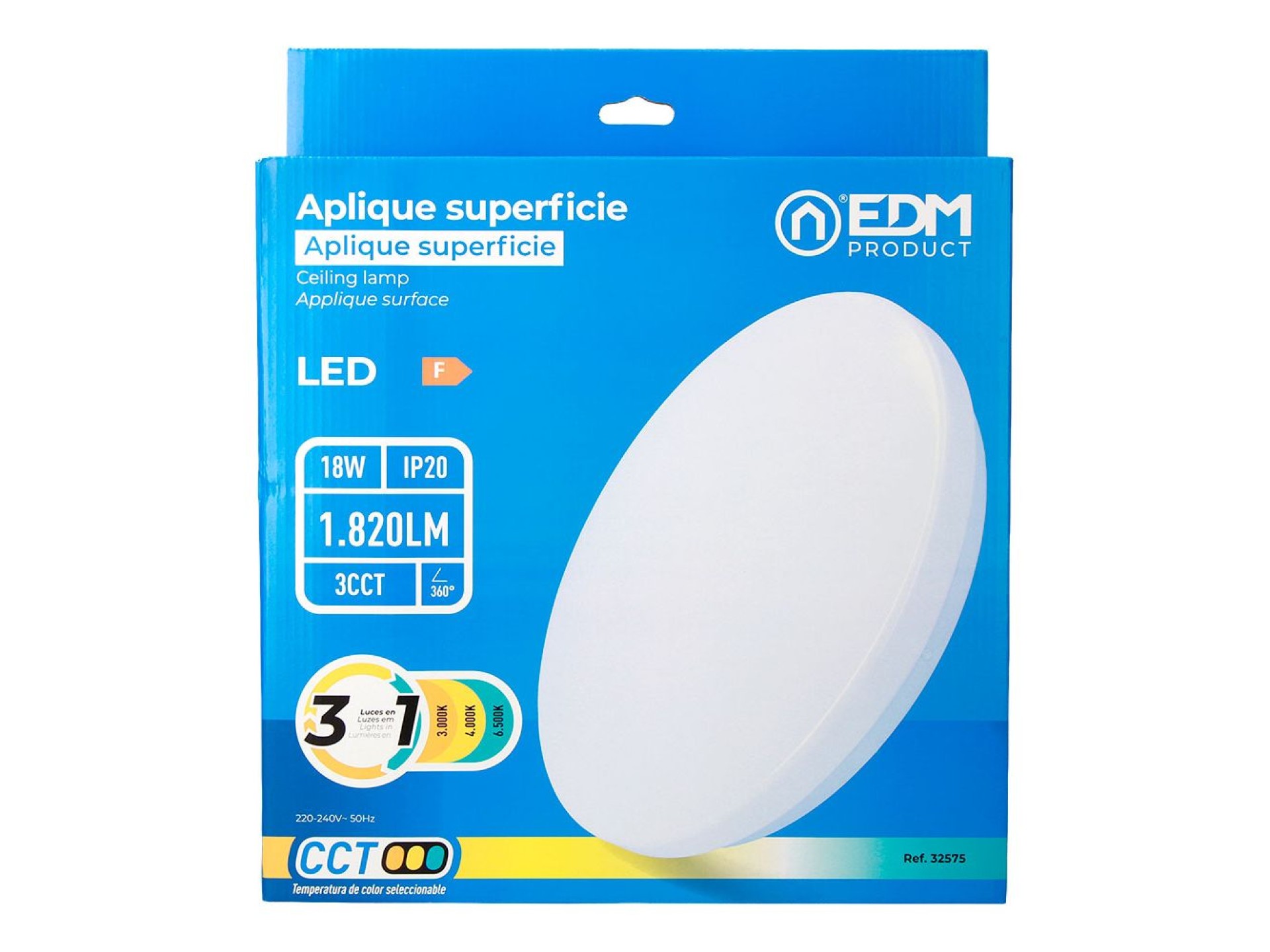 Aplique led circular de superficie 18 w 3cct 1820 lm ø33 x 6,6 cm