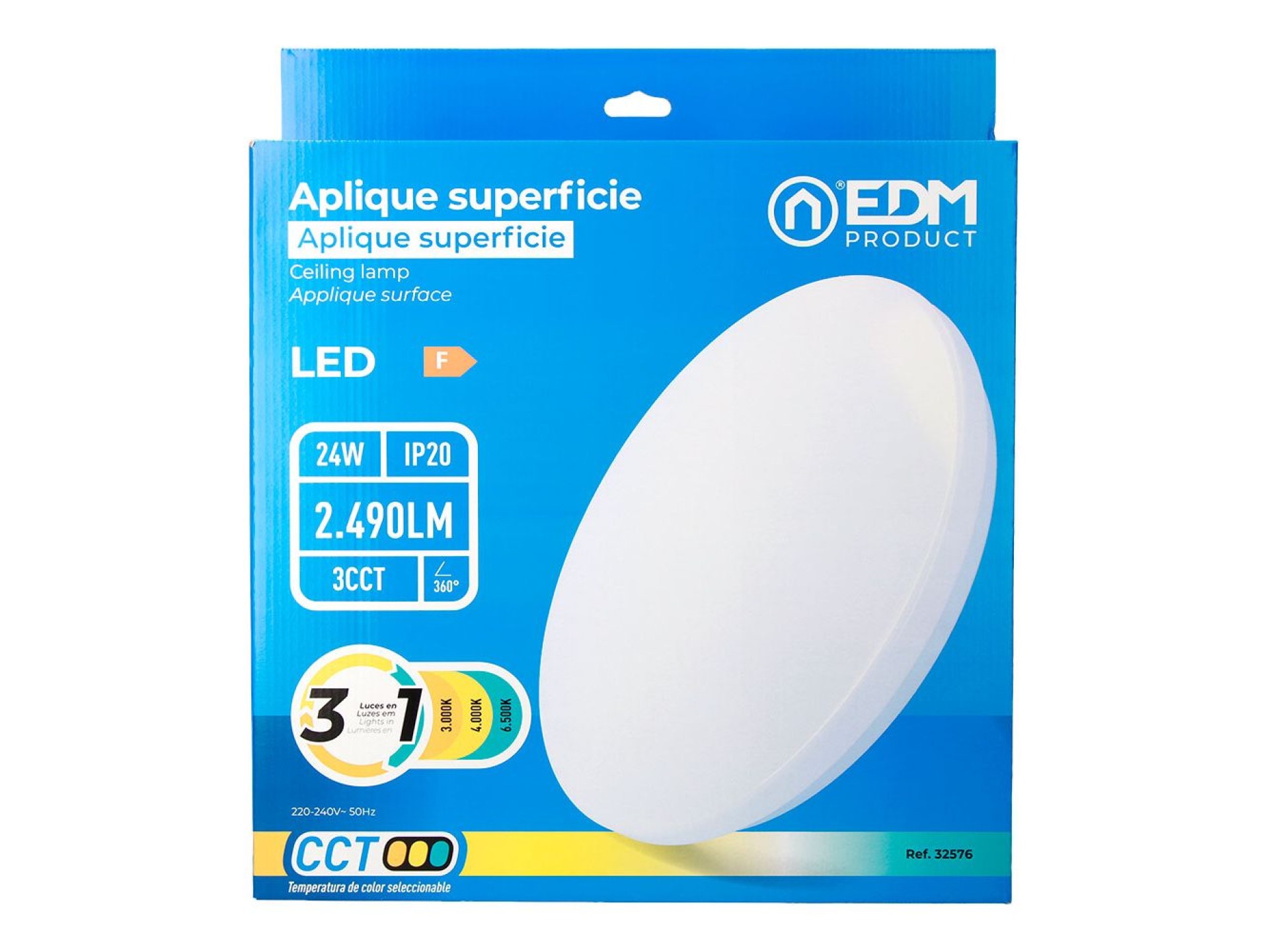 Aplique led circular de superficie 24 w 3cct 2490 lm ø38 x 6,6 cm