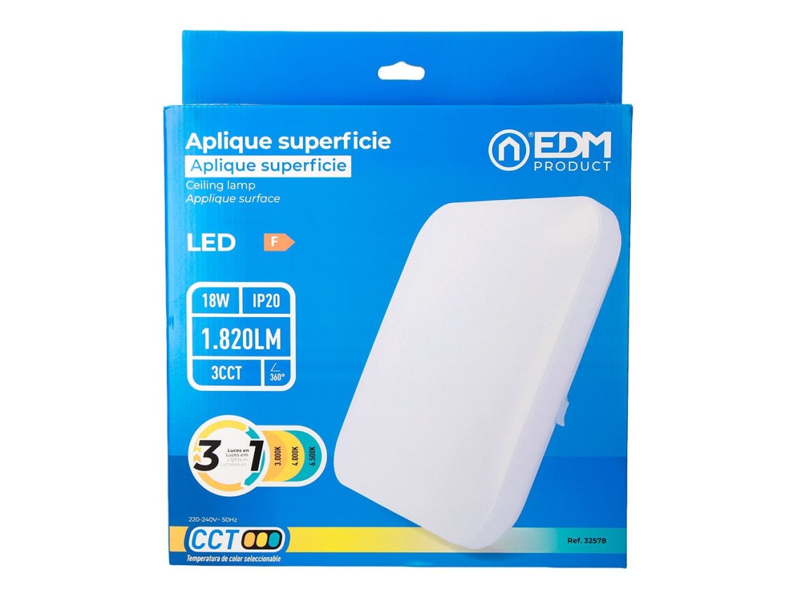 Aplique led quadrada extraplana 18 w 3cct 1820 lm 33 x 33 x 7 cm