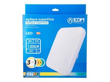 Aplique led quadrada extraplana 18 w 3cct 1820 lm 33 x 33 x 7 cm
