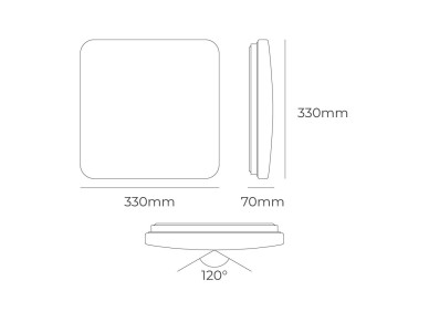 Aplique led quadrada extraplana 18 w 3cct 1820 lm 33 x 33 x 7 cm