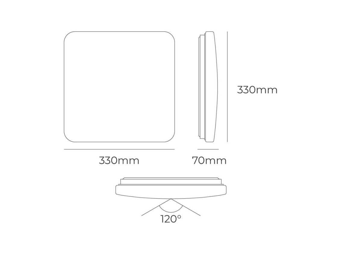 Aplique led quadrada extraplana 18 w 3cct 1820 lm 33 x 33 x 7 cm