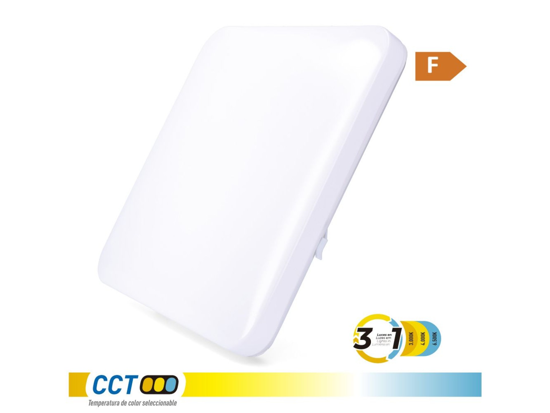 Aplique led cuadrado extraplano de superficie 24 w 3cct 2490 lm 37 x 37 x 6,7 cm