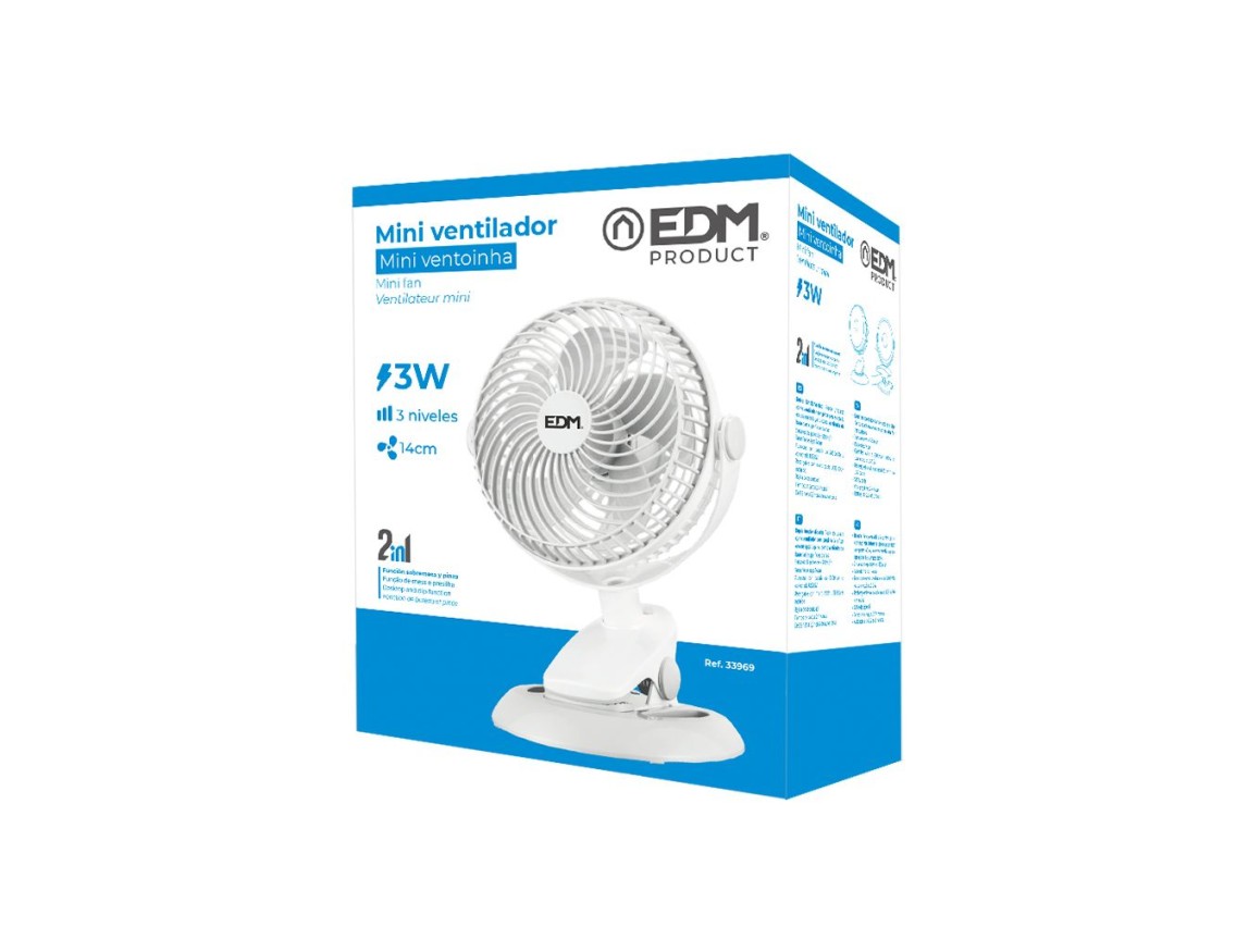 Mini ventilador recargable con pinza y base, 3 w 31,6 db ø 17 x 18 x 28 cm