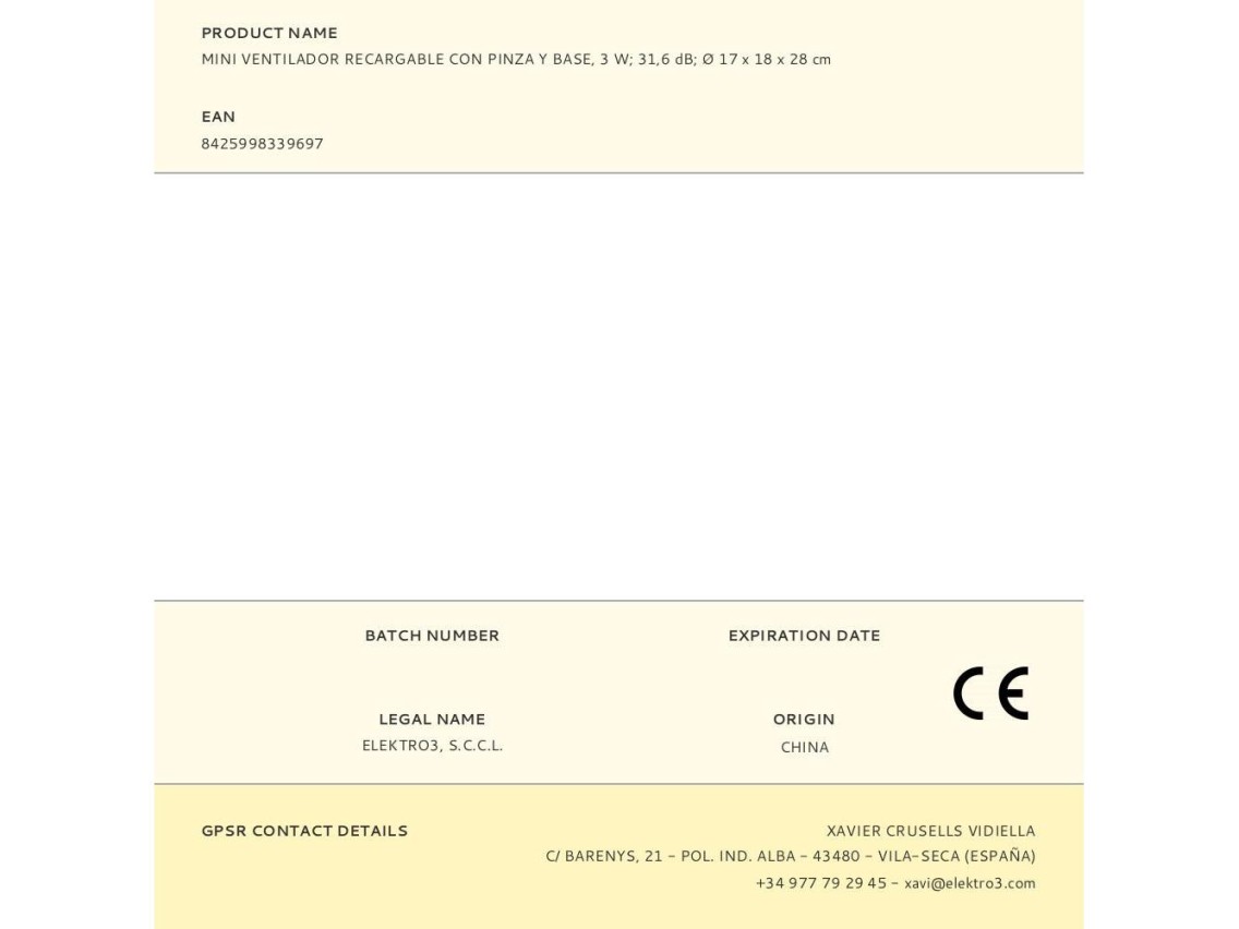 Mini ventilador recargable con pinza y base, 3 w 31,6 db � 17 x 18 x 28 cm