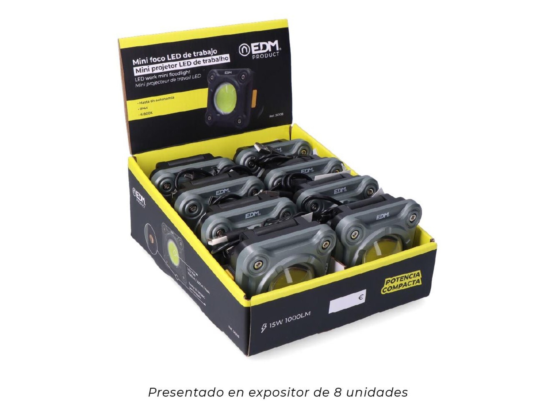 Mini projetor led de trabalho 15w 1.000lm cob