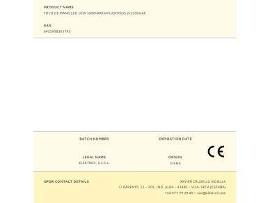 Led hand spotlight with battery 10w 1000/400lm/flash/sos 2x2200mah