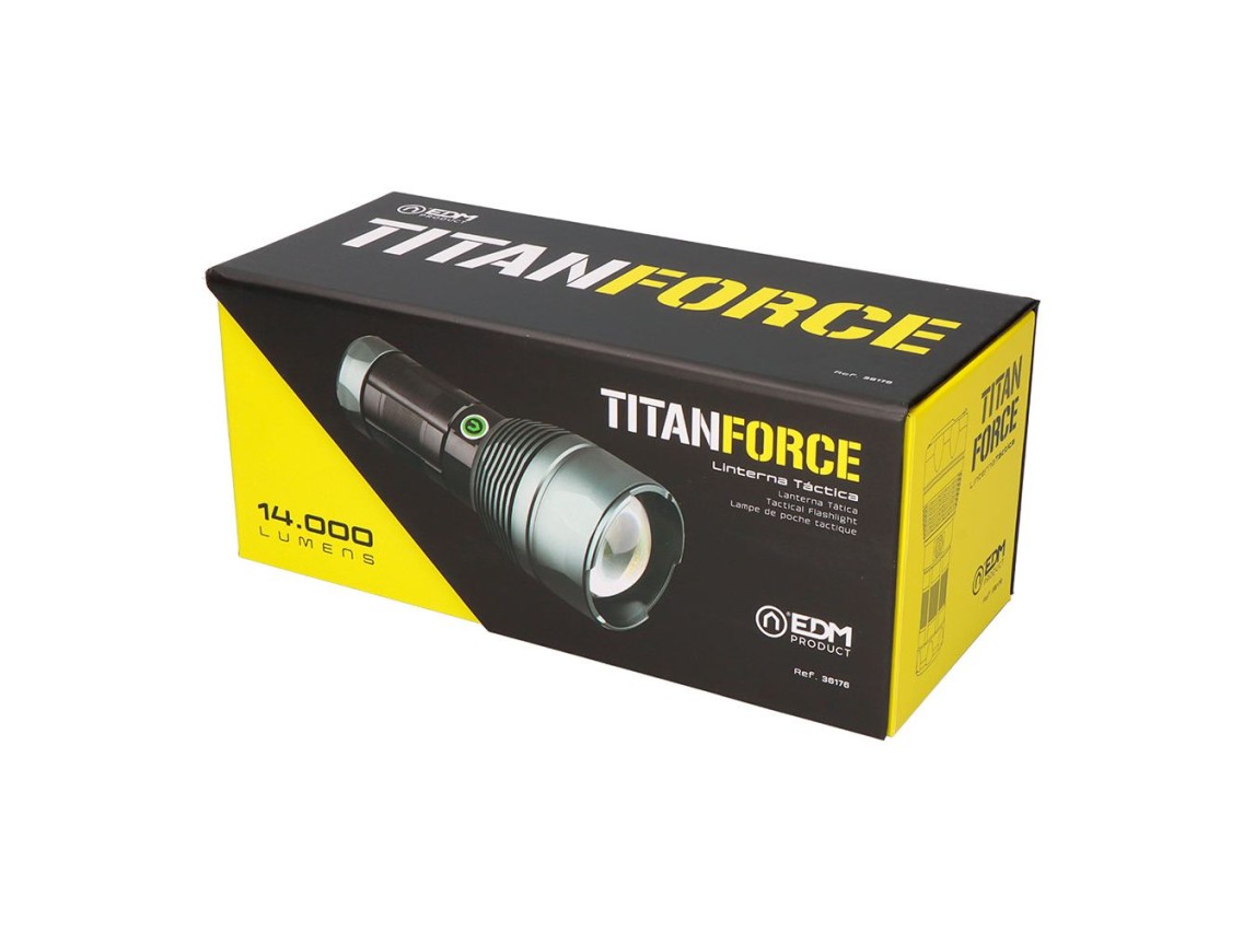 Titanforce rechargeable tactical led flashlight 14,000 lm 6500 k 150 w ip44 + lanyard